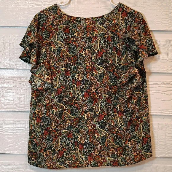 Counterparts Blouse Women's Size LG Paisley Print Flutter Sleeve Boho Career - Picture 8 of 8